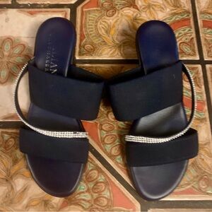 Italian Shoemaker navy rhinestone wedges 7.5M